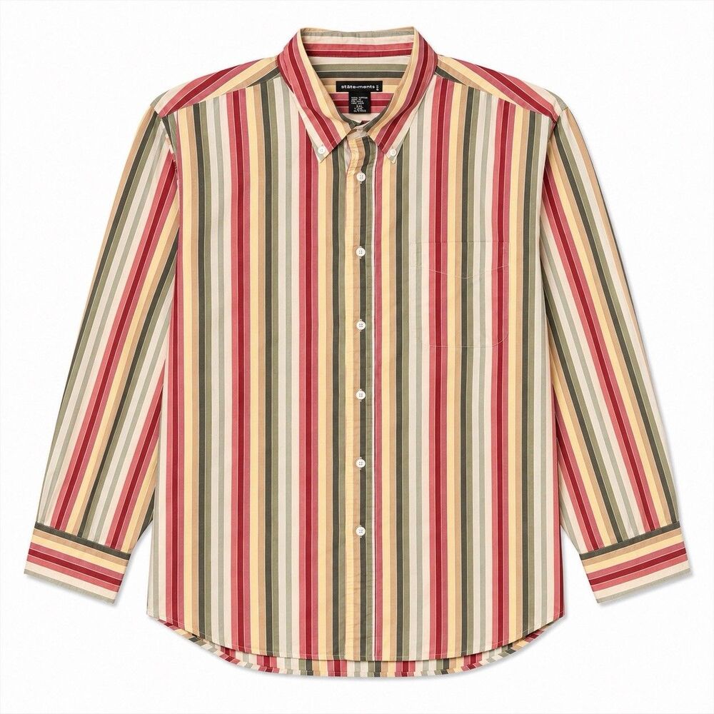 Stäte·ments Shirt Men's 2XL Multicolor Stripe Button Down Long Sleeve Cotton